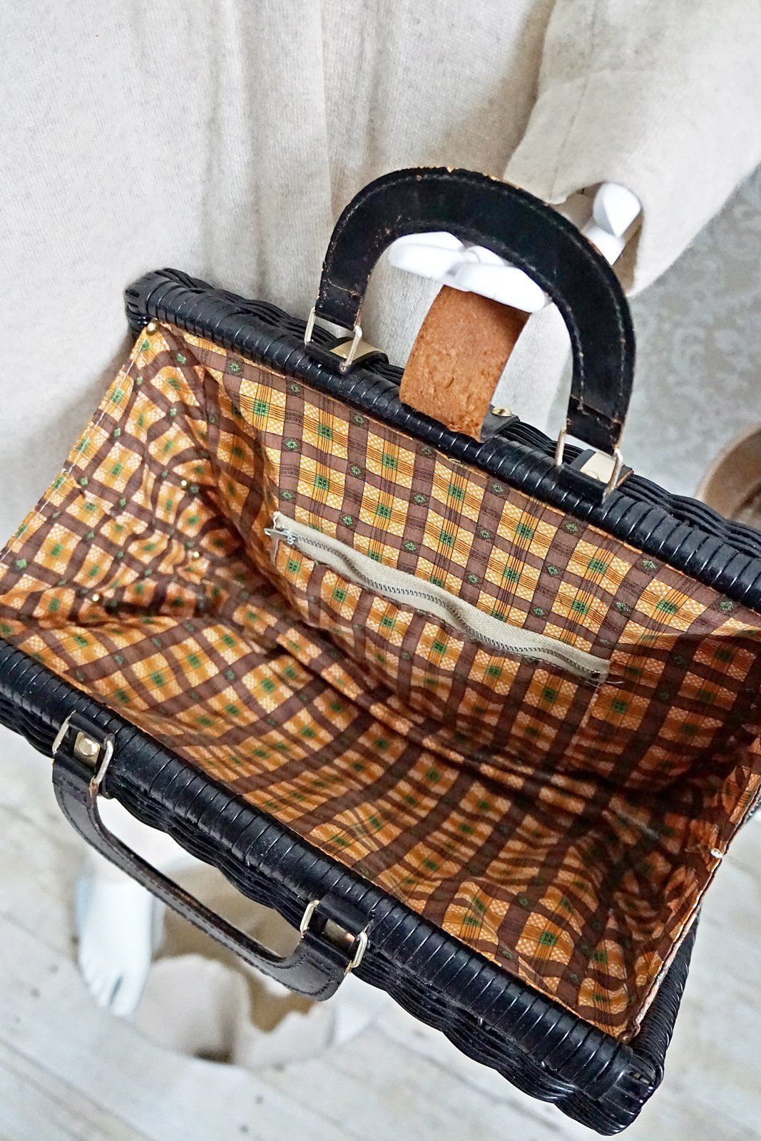 Vintage Woven Rattan Plaid Lined Bag-closiTherapi | vinTage